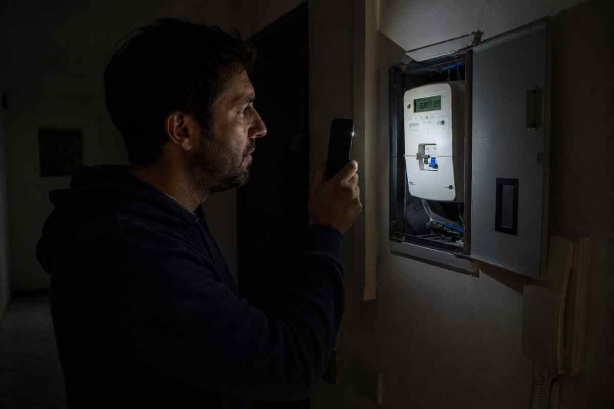 uomo controlla contatore luce